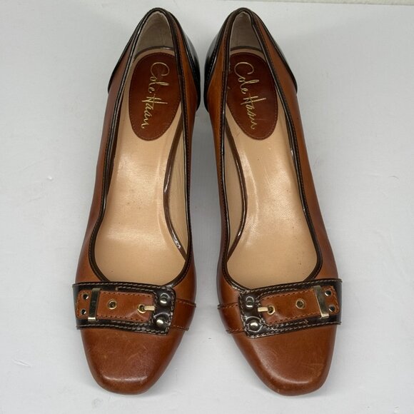 Cole Haan Pumps Buckle Accent Brown Leather Mid Heel Slip On Size 9B - Picture 4 of 6